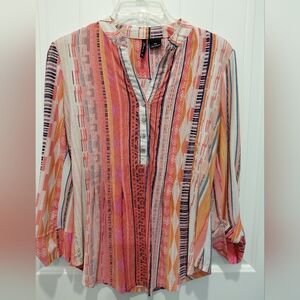 new directions Coral, Navy & White Striped Split-Neck Tunic #0664